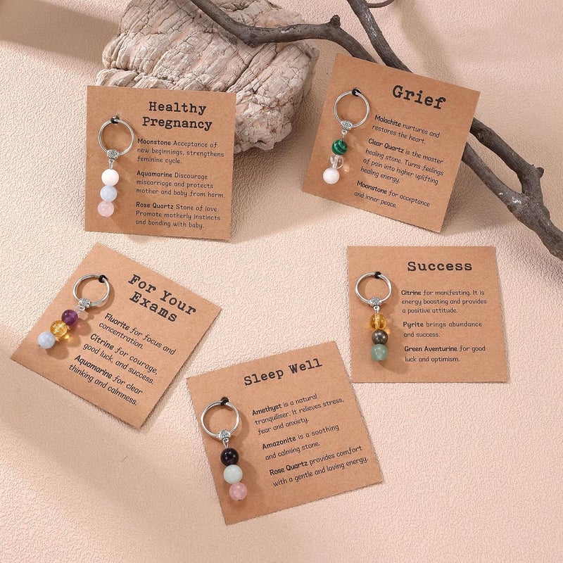 Drogomen Store Healing Crystal Keychain Gift for New Beginnings Calming Anxiety Luck Protection Natural Gemstone Keychain for Women - Image 4